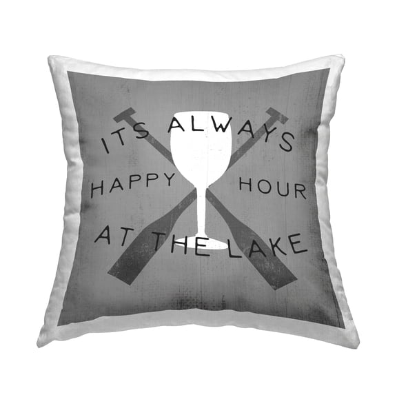Stupell Industries Happy Hour At Lake Wine Glass Square Decorative Printed Throw Pillow, 18 x 18,