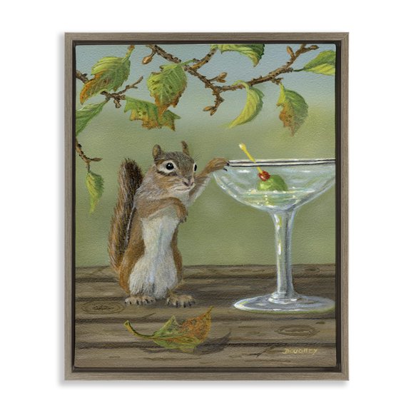 Stupell Industries Happy Hour Chipmunk Food & Beverage Painting Brown Floater Framed Canvas Art Print Wall Art, 25 x 31