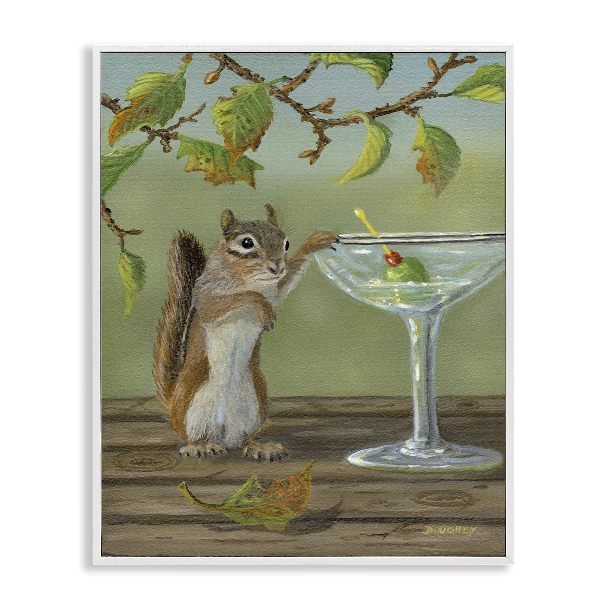 Stupell Industries Happy Hour Chipmunk Food & Beverage Painting White Framed Art Print Wall Art, 16 x 20