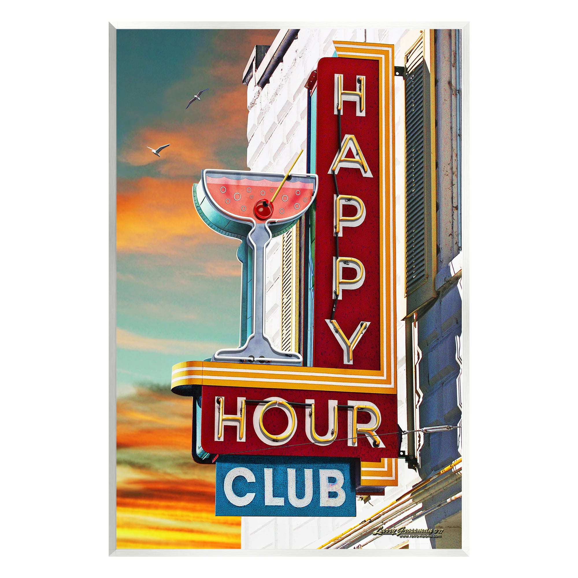 Stupell Industries Happy Hour Club Sign Food & Beverage Painting Unframed Art Print Wall Art, 13 x 19