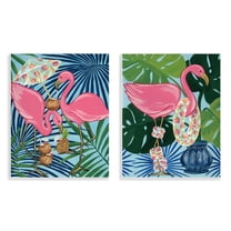 Stupell Industries Happy Hour Flamingos Animals Painting Unframed Art Print Wall Art, 11 x 14, Set of 2
