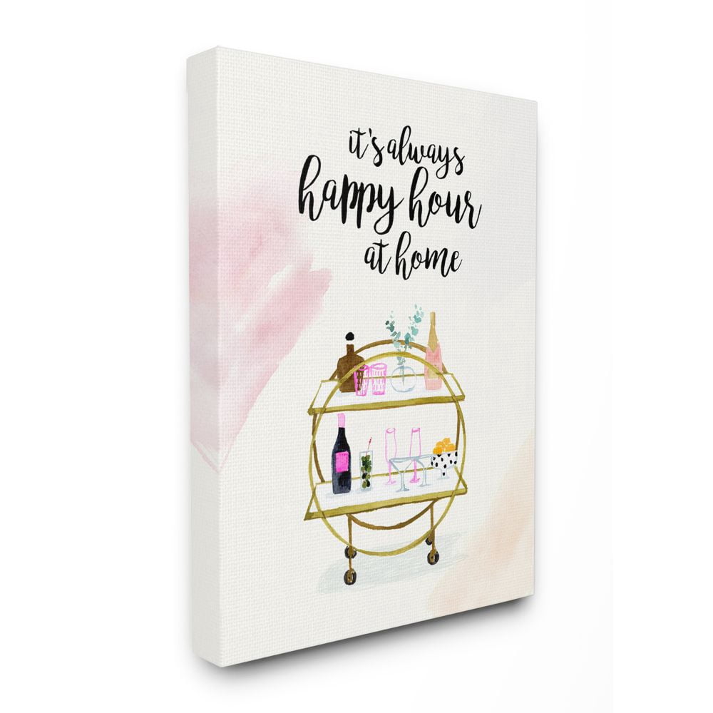 Stupell Industries Happy Hour Text Tray Drinks Watercolor Glam Phrase Canvas Wall Art Design by Victoria Borges, 24" x 30"