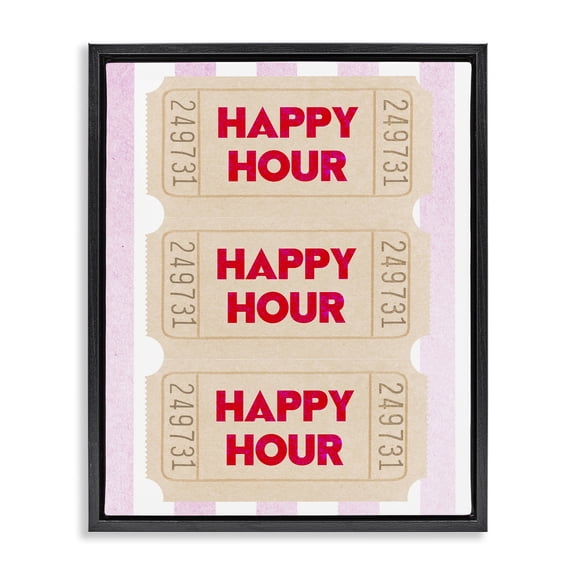 Stupell Industries Happy Hour Ticket Stubs Quotes and Sayings Painting Black Floater Framed Canvas Art Print Wall Art, 17 x 21