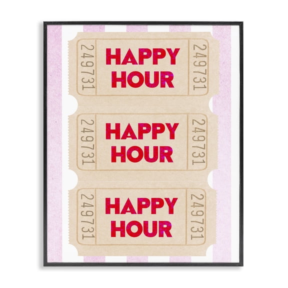 Stupell Industries Happy Hour Ticket Stubs Quotes and Sayings Painting Black Framed Art Print Wall Art, 11 x 14