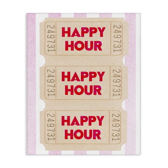 Stupell Industries Happy Hour Ticket Stubs Quotes and Sayings Painting Wrapped Canvas Canvas Art Print Wall Art, 16 x 20