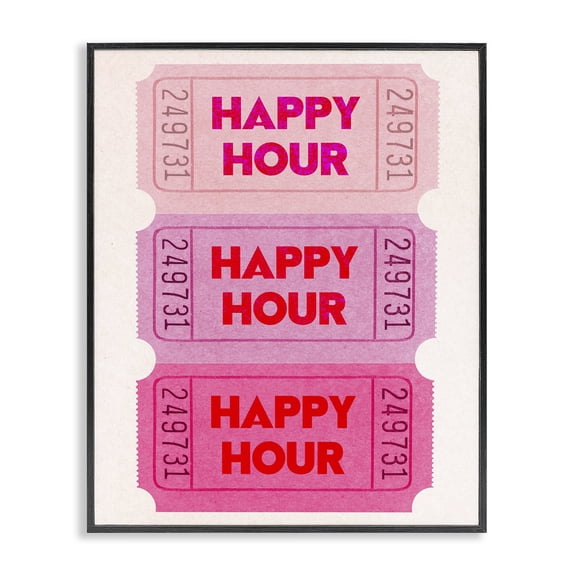 Stupell Industries Happy Hour Tickets Quotes and Sayings Painting Black Framed Art Print Wall Art, 11 x 14