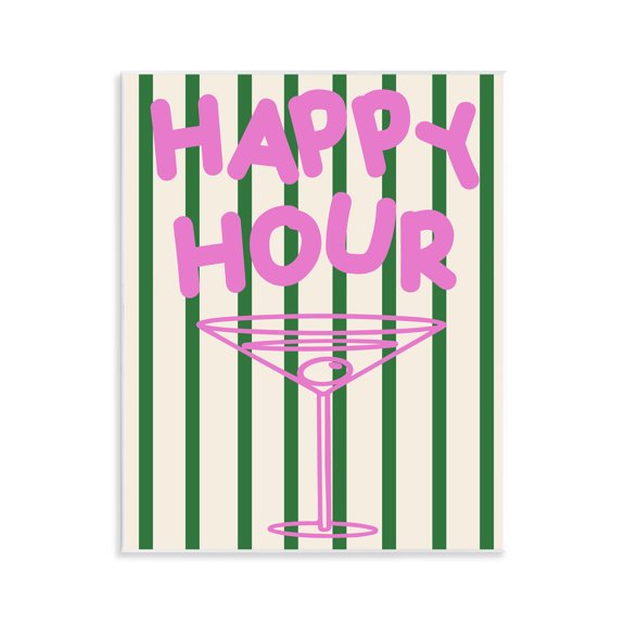 Stupell Industries Happy Hour on Stripes Food & Beverage Painting Unframed Art Print Wall Art, 11 x 14
