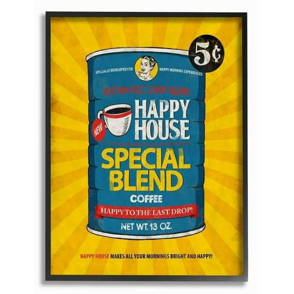 Stupell Industries Happy House Coffee Vintage Comic Book Design Framed Wall Art by Ester Kay