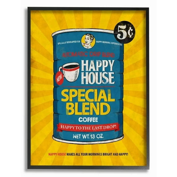 Stupell Industries Happy House Coffee Vintage Comic Book Design Framed Wall Art by Ester Kay