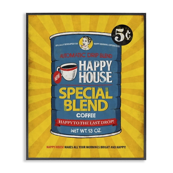 Stupell Industries Eclectic Happy House Coffee Vintage Comic Book Design Black Framed Giclee Art, 11 x 14, by Estera Kecek