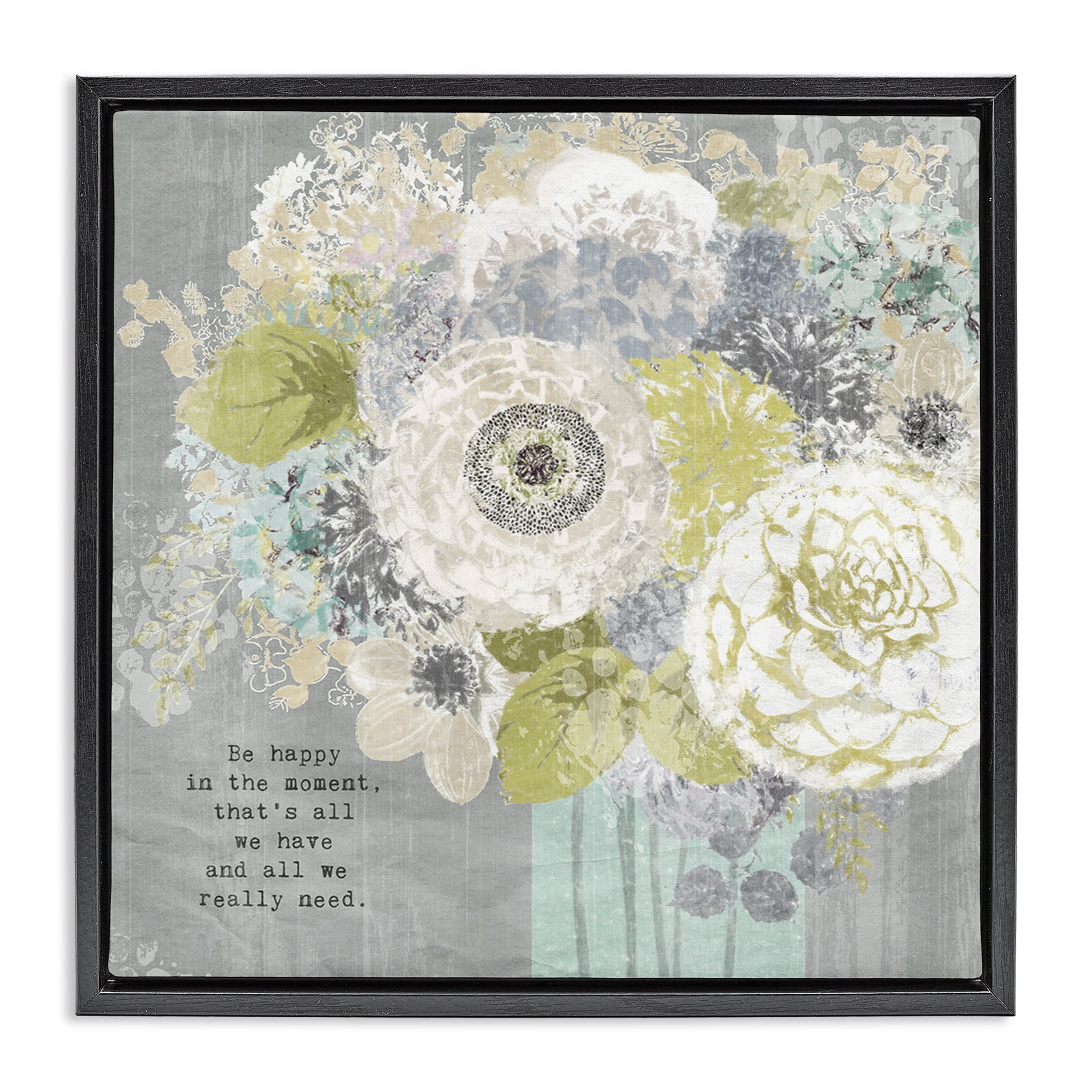 Stupell Industries Happy In The Moment Black Framed Floater Canvas Wall Art, design by Suzanne Nicoll