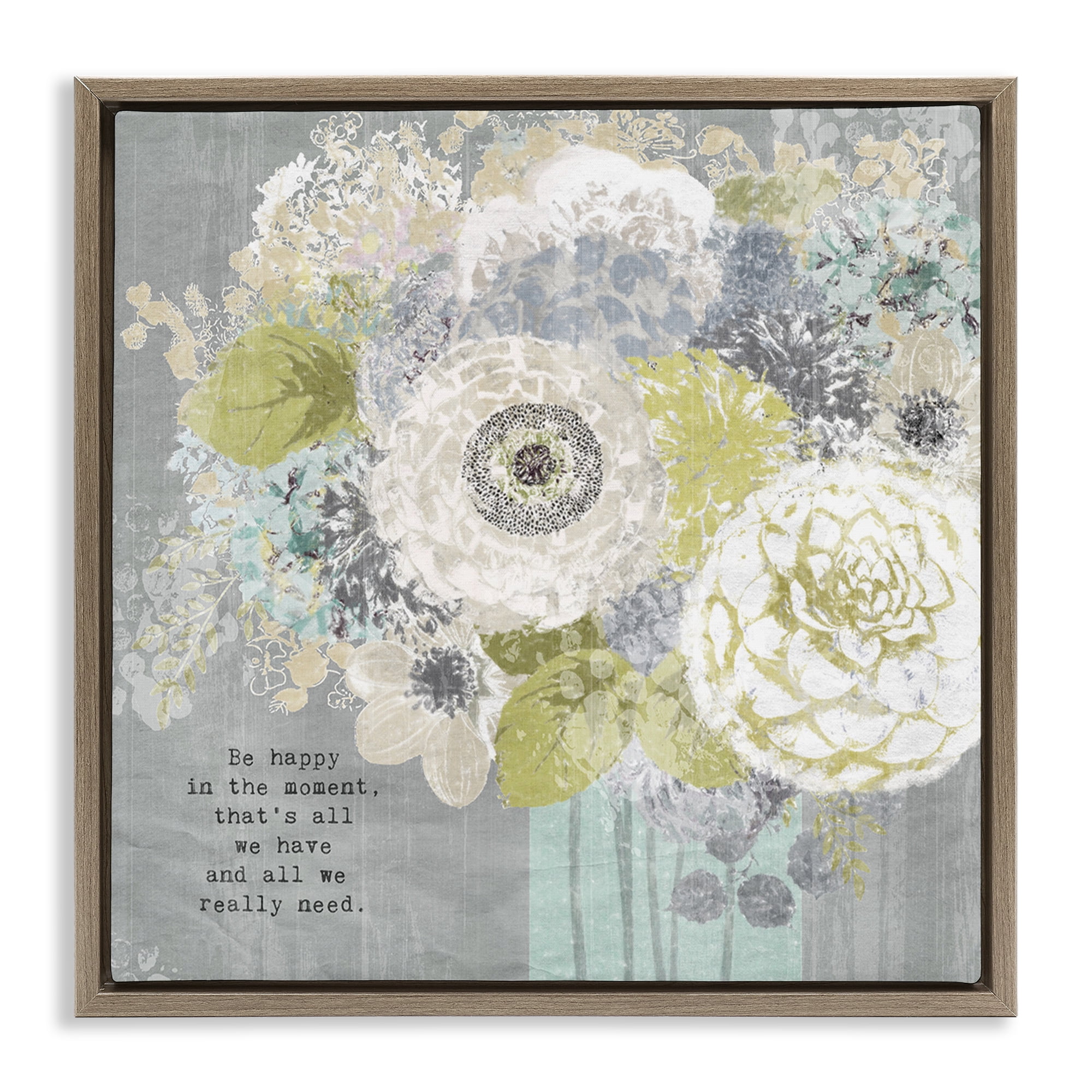 Stupell Industries Happy In The Moment Brown Framed Floater Canvas Wall Art, design by Suzanne Nicoll