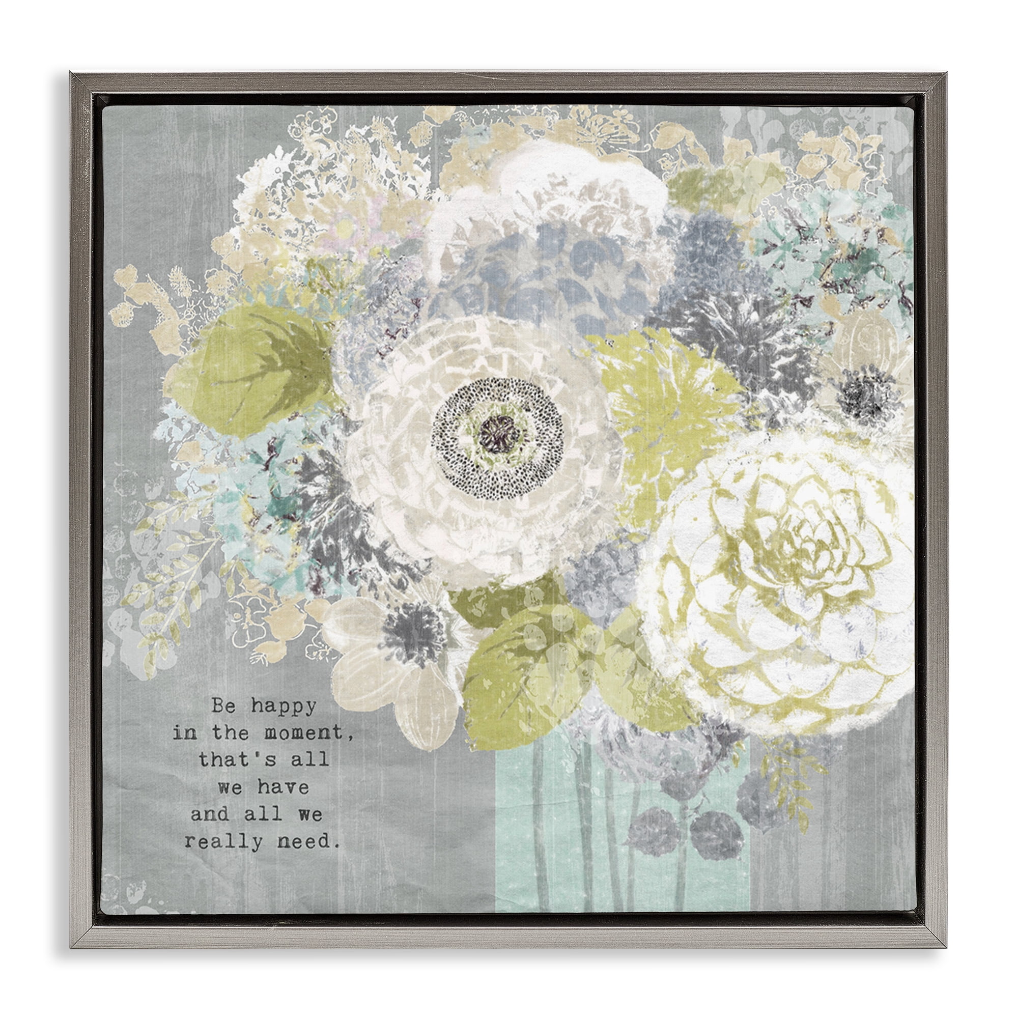 Stupell Industries Happy In The Moment Gray Framed Floater Canvas Wall Art, design by Suzanne Nicoll