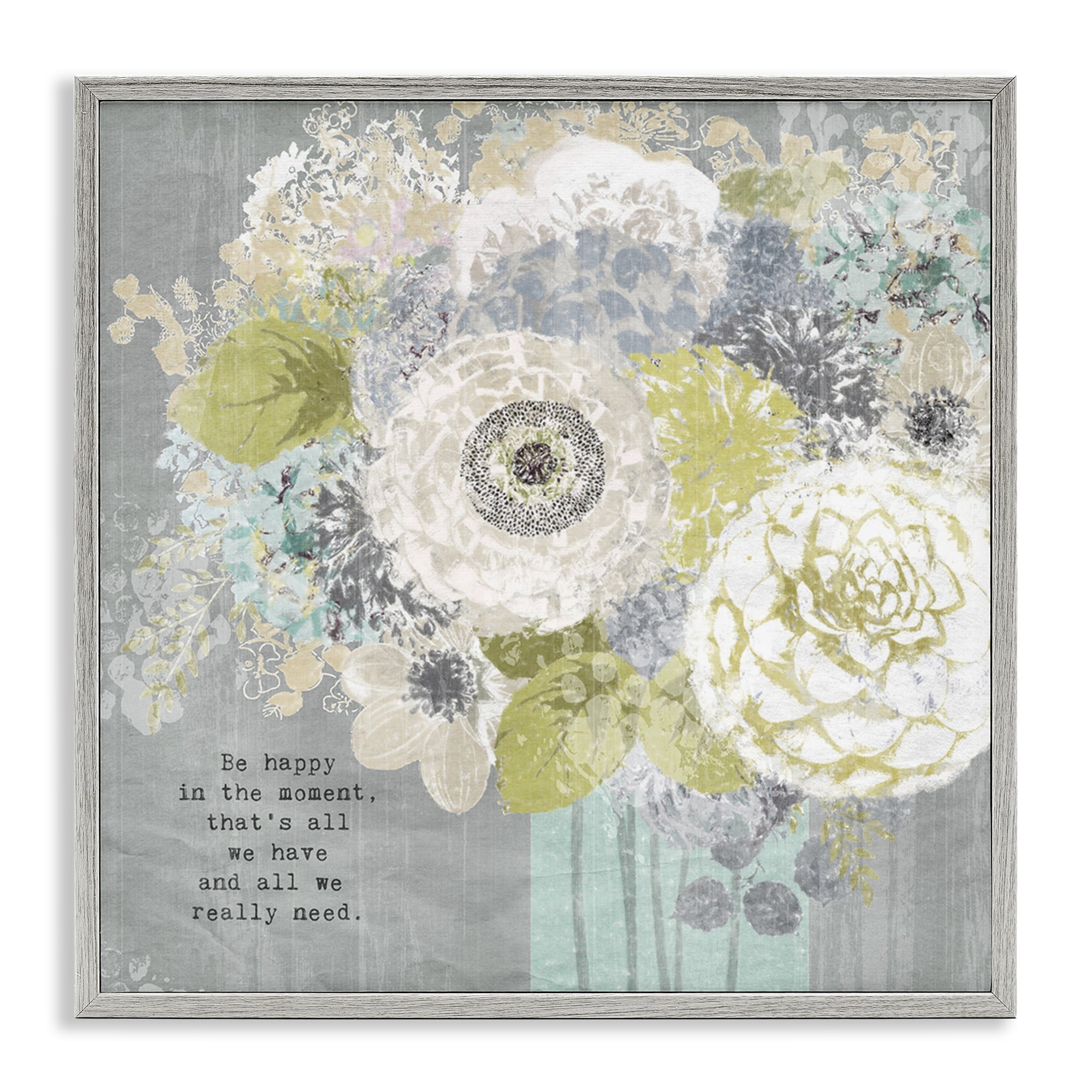 Stupell Industries Happy In The Moment Gray Framed Giclee Art, design by Suzanne Nicoll