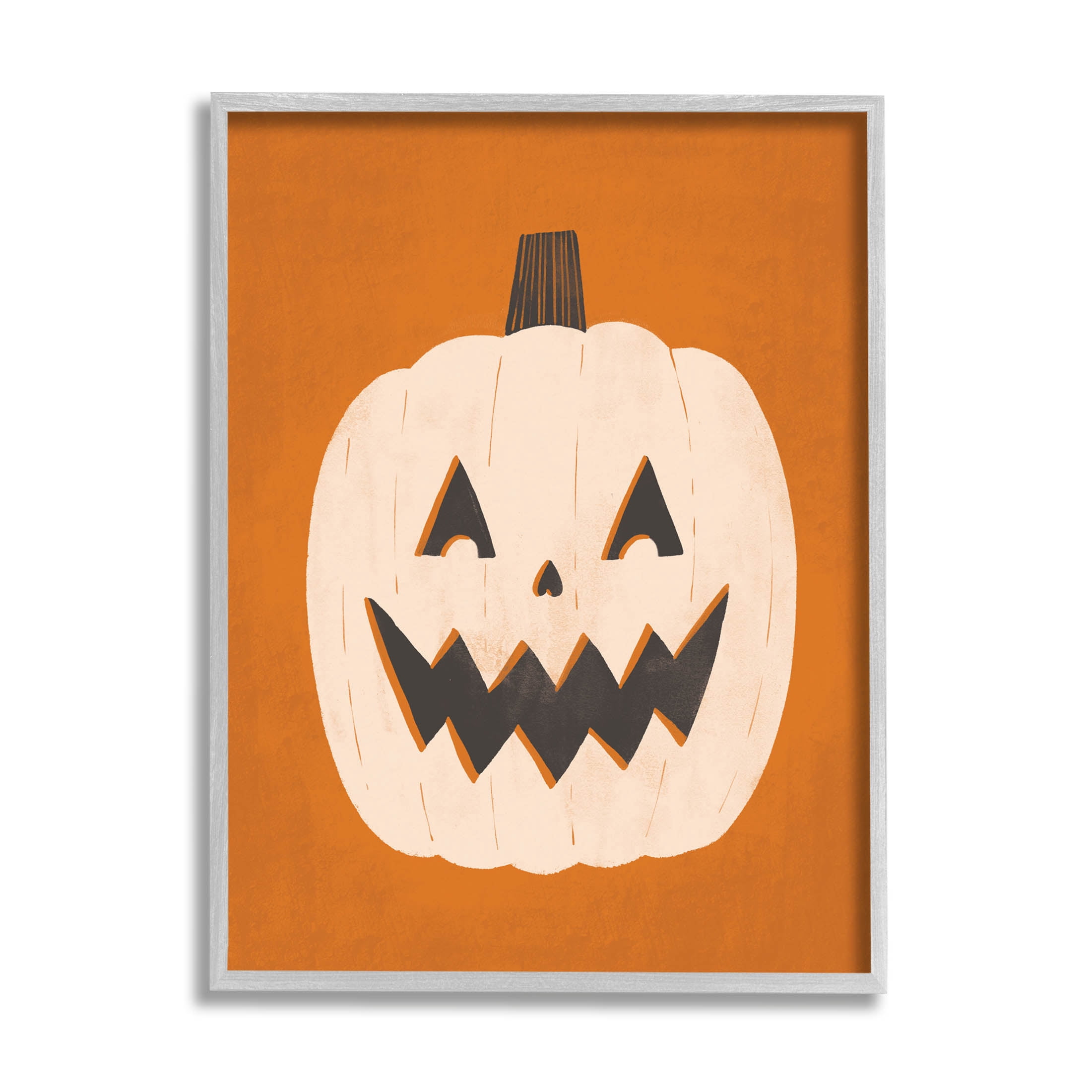 Stupell Industries Happy Jack-o-Lantern Halloween Pumpkin Graphic Art Gray Framed Art Print Wall Art, Design by Loni Harris