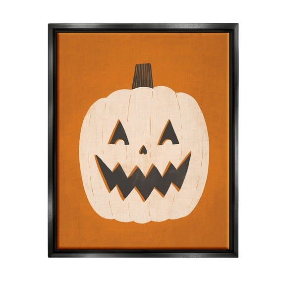 Stupell Industries Happy Jack-o-Lantern Halloween Pumpkin Graphic Art Jet Black Floating Framed Canvas Print Wall Art, Design by Loni Harris