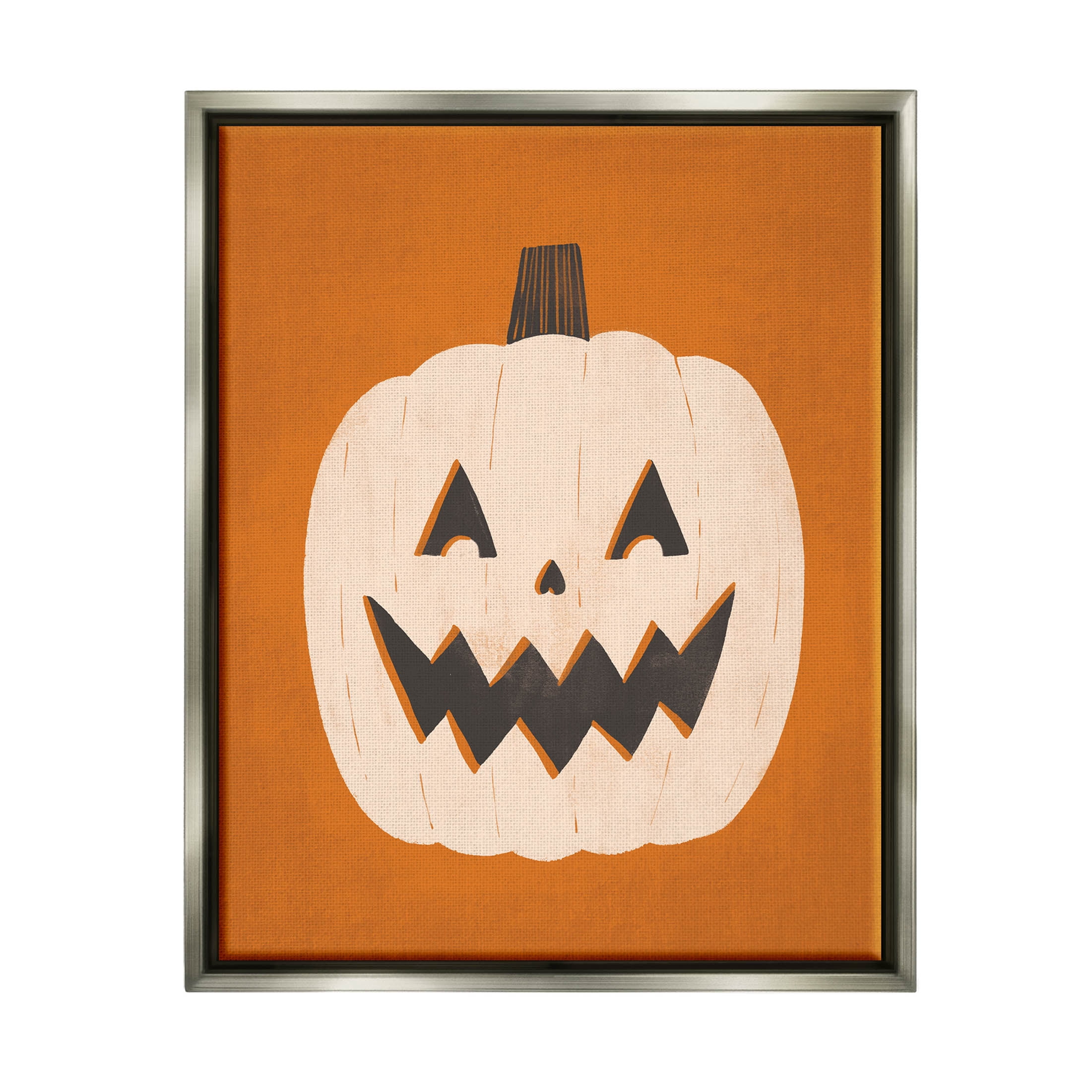 Stupell Industries Happy Jack-o-Lantern Halloween Pumpkin Graphic Art Luster Gray Floating Framed Canvas Print Wall Art, Design by Loni Harris