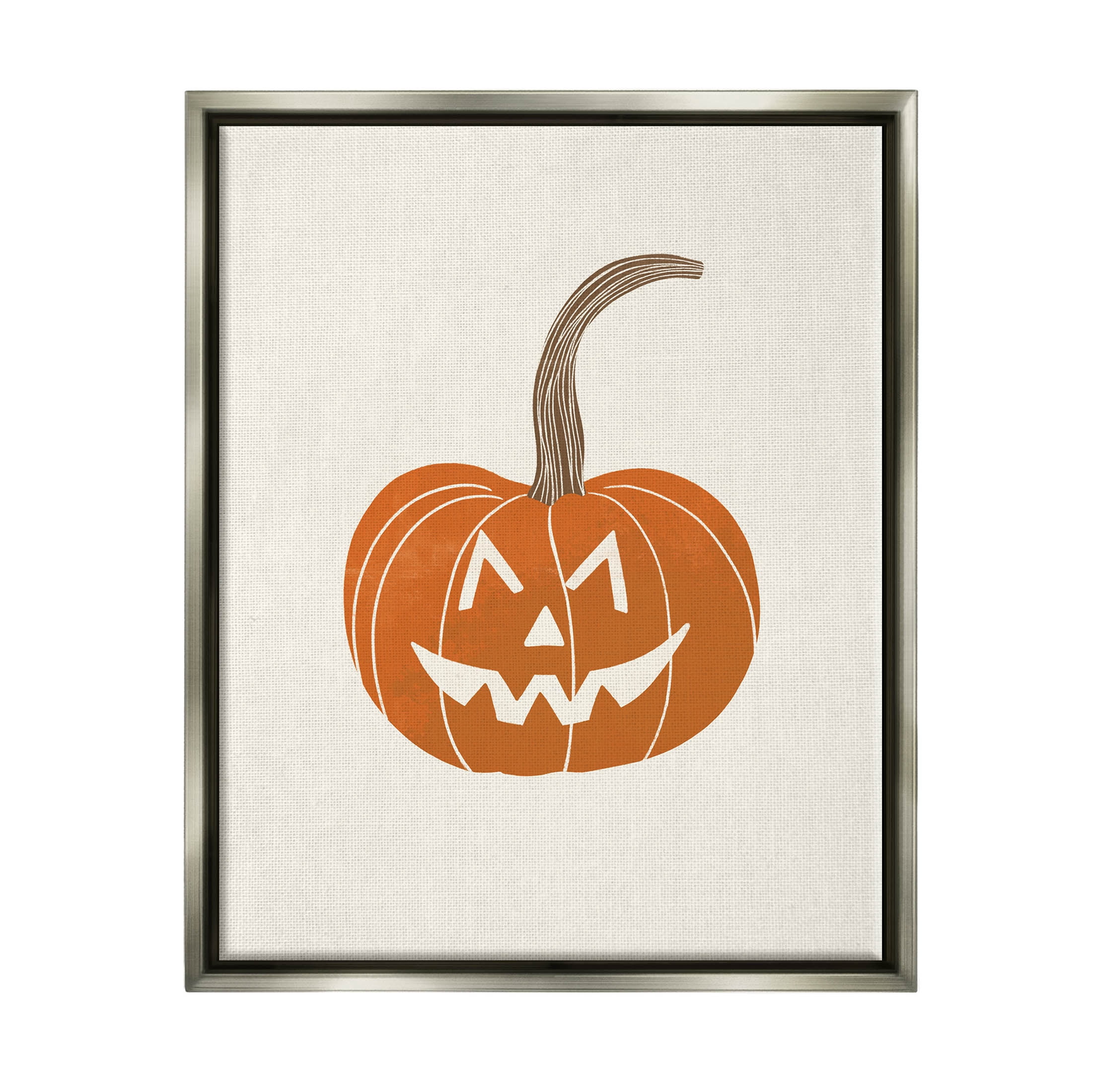 Stupell Industries Happy Jack-o-Lantern Smile Graphic Art Luster Gray Floating Framed Canvas Print Wall Art, Design by Taylor Shannon Designs