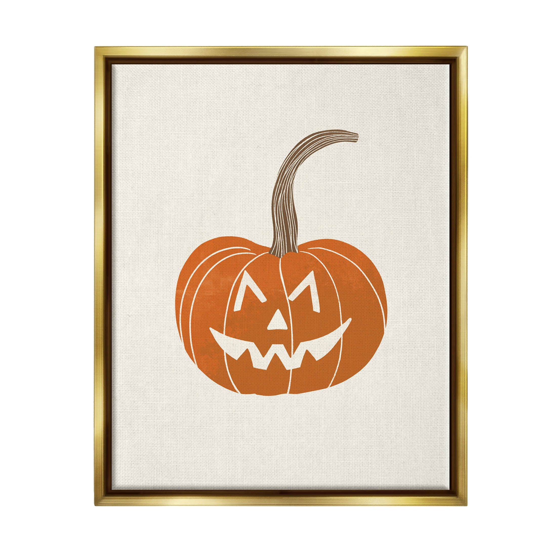 Stupell Industries Happy Jack-o-Lantern Smile Graphic Art Metallic Gold Floating Framed Canvas Print Wall Art, Design by Taylor Shannon Designs