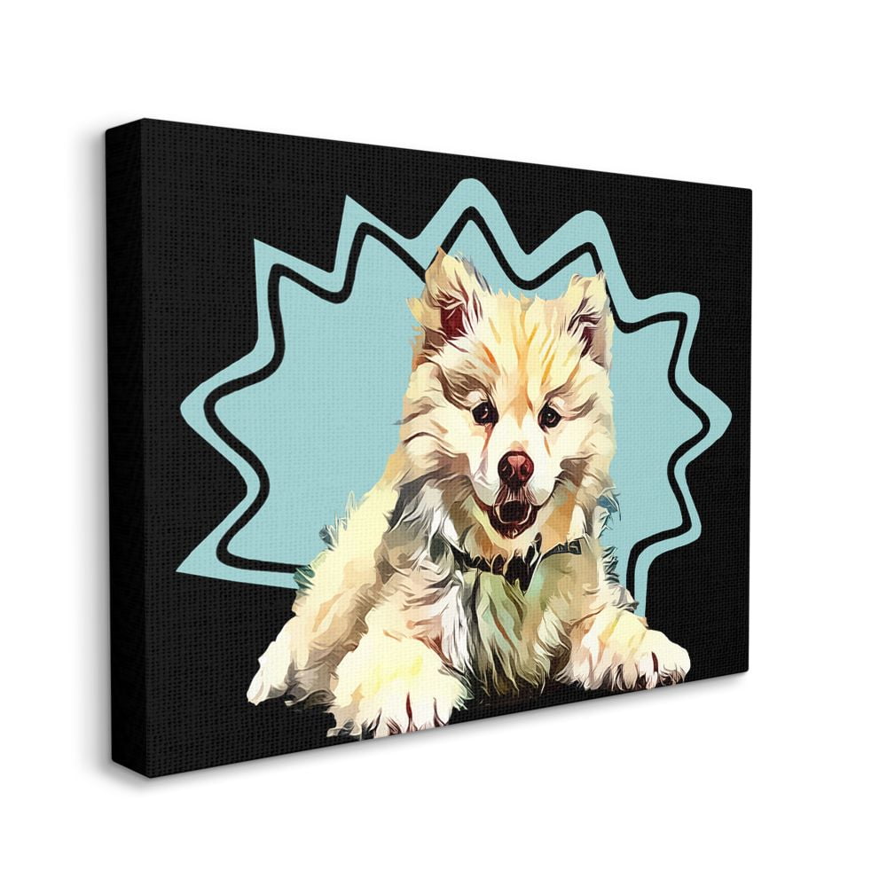 Stupell Industries Happy Japanese Spitz Fluffy Dog Pop Art Pet Designed by Kim Curinga