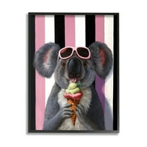 Stupell Industries Happy Koala Ice Cream Stripes Painting Black Framed Art Print Wall Art, Design by Lucia Heffernan