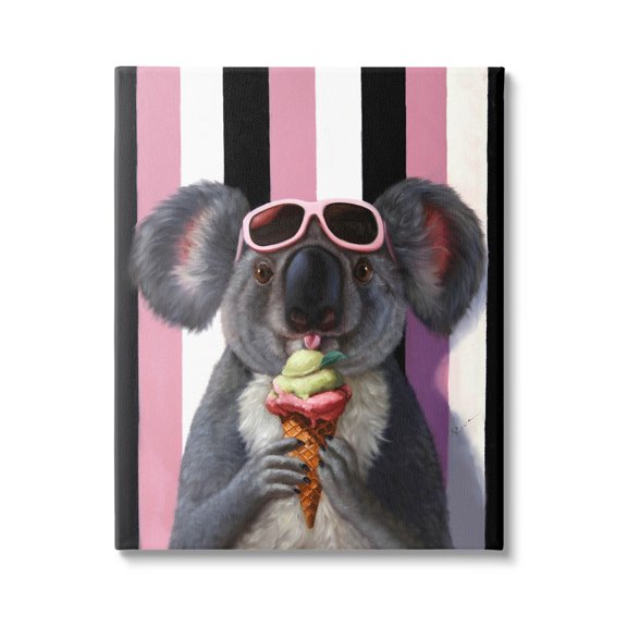 Stupell Industries Happy Koala Ice Cream Stripes Painting Gallery Wrapped Canvas Print Wall Art, Design by Lucia Heffernan