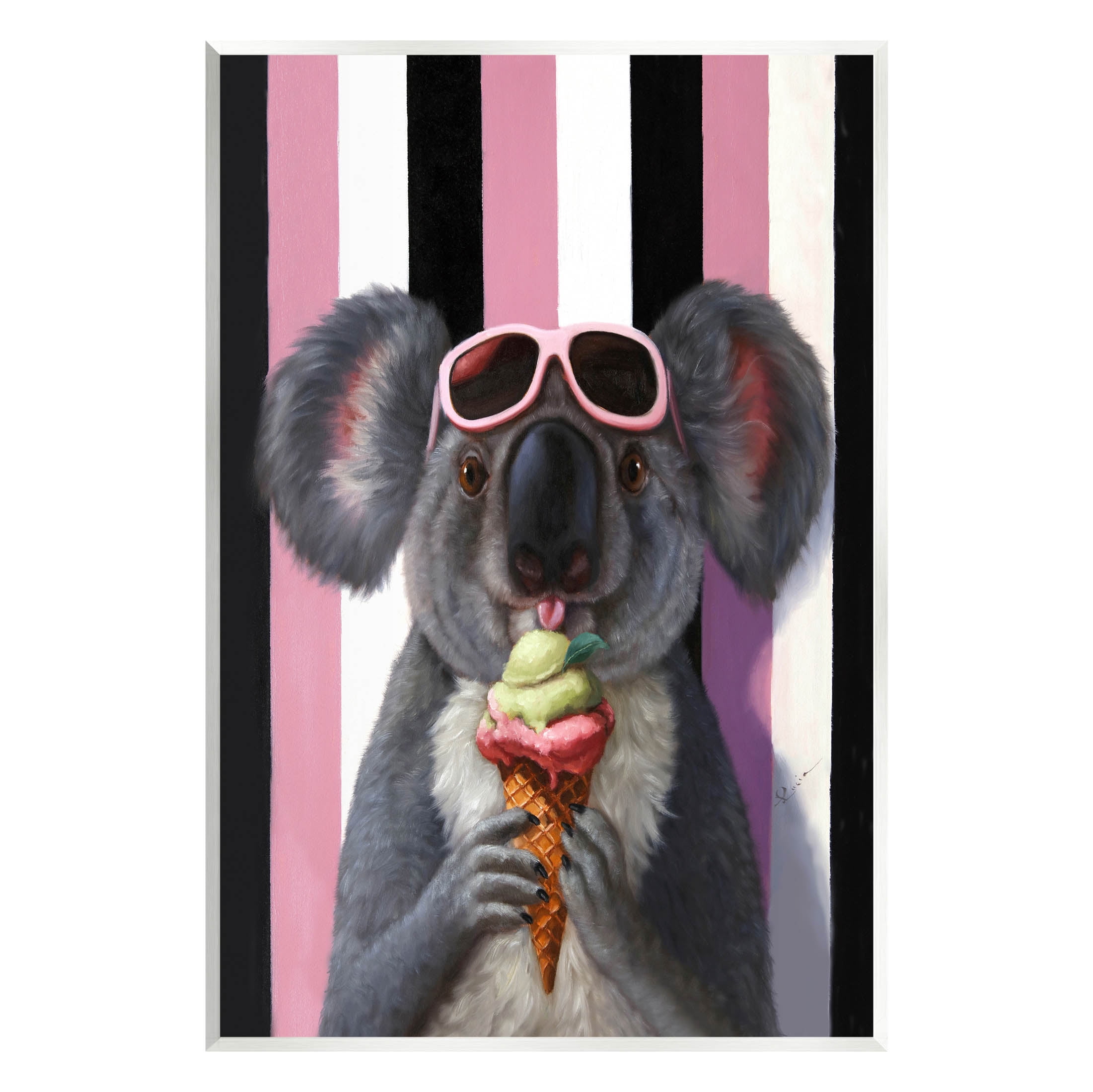 Stupell Industries Happy Koala Ice Cream Stripes Painting Unframed Art Print Wall Art, Design by Lucia Heffernan