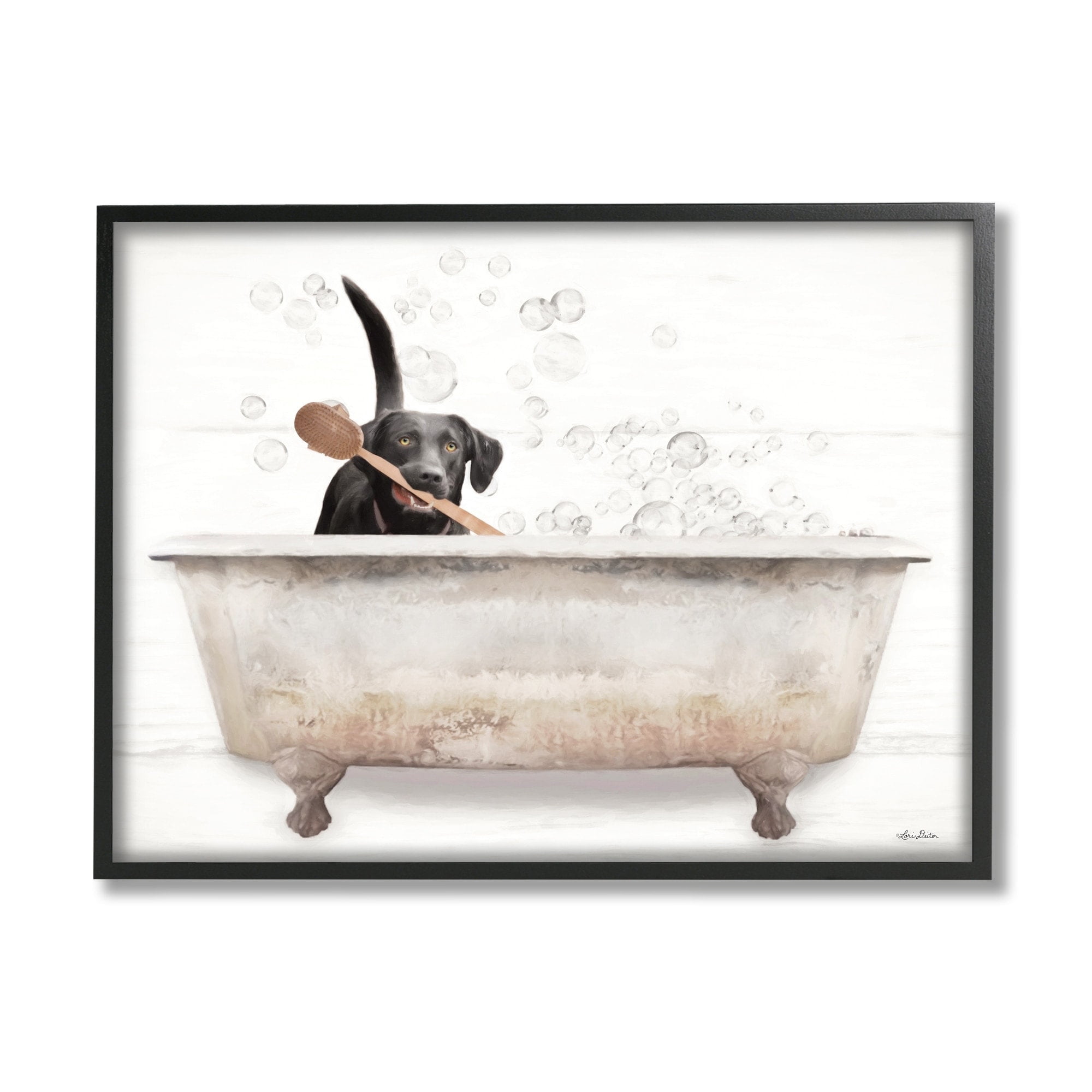 Stupell Industries Happy Labrador in Rustic Bubble Bath Design Designed by Lori Deiter