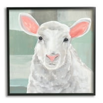 Stupell Industries Happy Lamb Portrait Animals & Insects Painting Black Framed Art Print Wall Art, 12 x 12