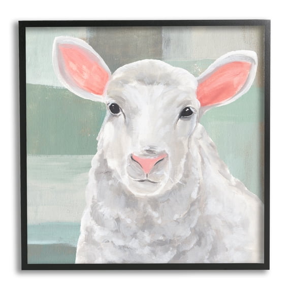 Stupell Industries Happy Lamb Portrait Animals & Insects Painting Black Framed Art Print Wall Art, 12 x 12