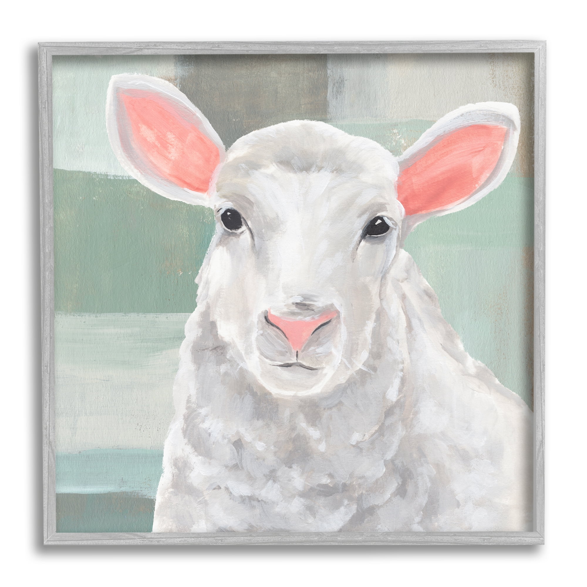 Stupell Industries Happy Lamb Portrait Animals & Insects Painting Gray Framed Art Print Wall Art, 12 x 12