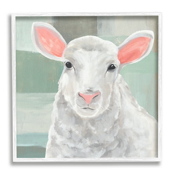 Stupell Industries Happy Lamb Portrait Animals & Insects Painting White Framed Art Print Wall Art, 12 x 12