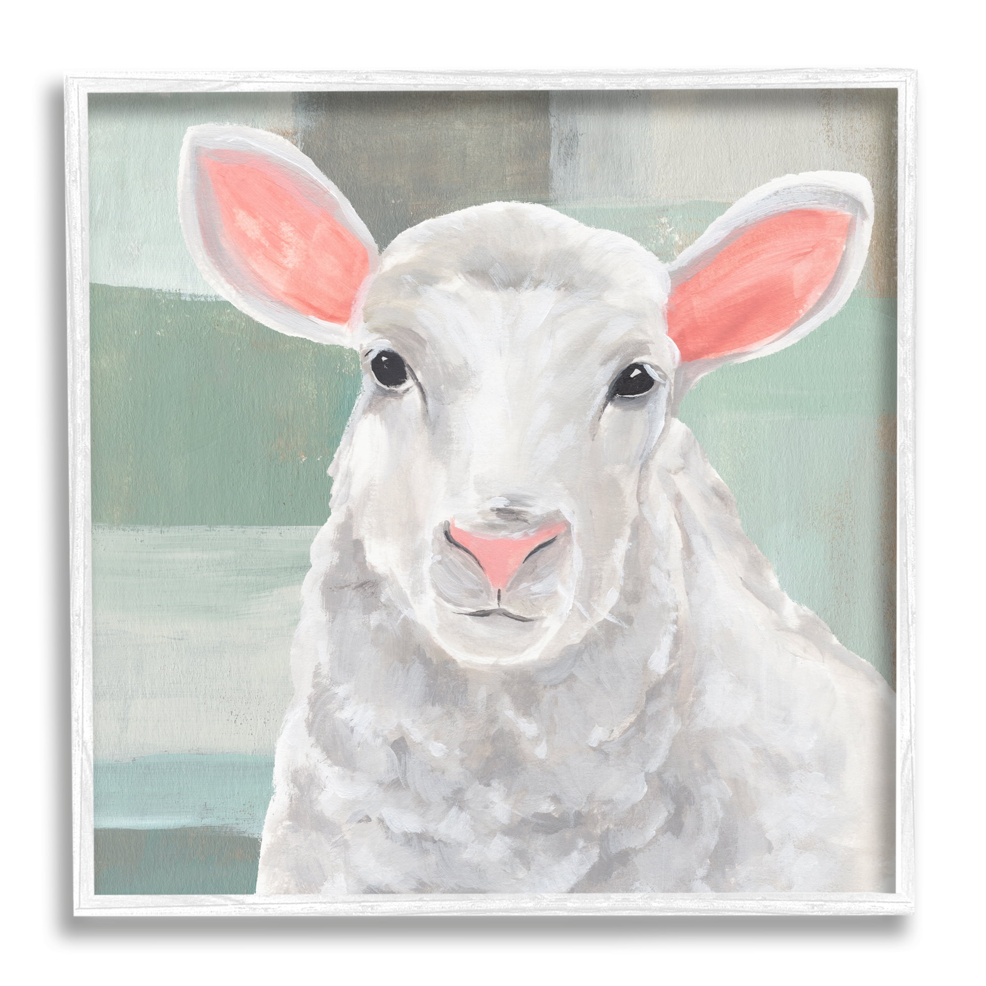 Stupell Industries Happy Lamb Portrait Animals & Insects Painting White Framed Art Print Wall Art, 17 x 17