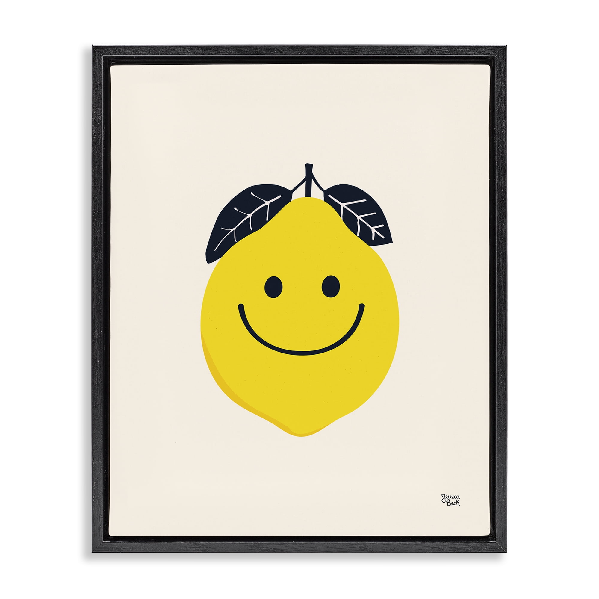 Stupell Industries Happy Lemon Smile Food & Beverage Painting Black Floater Framed Canvas Art Print Wall Art, 17 x 21