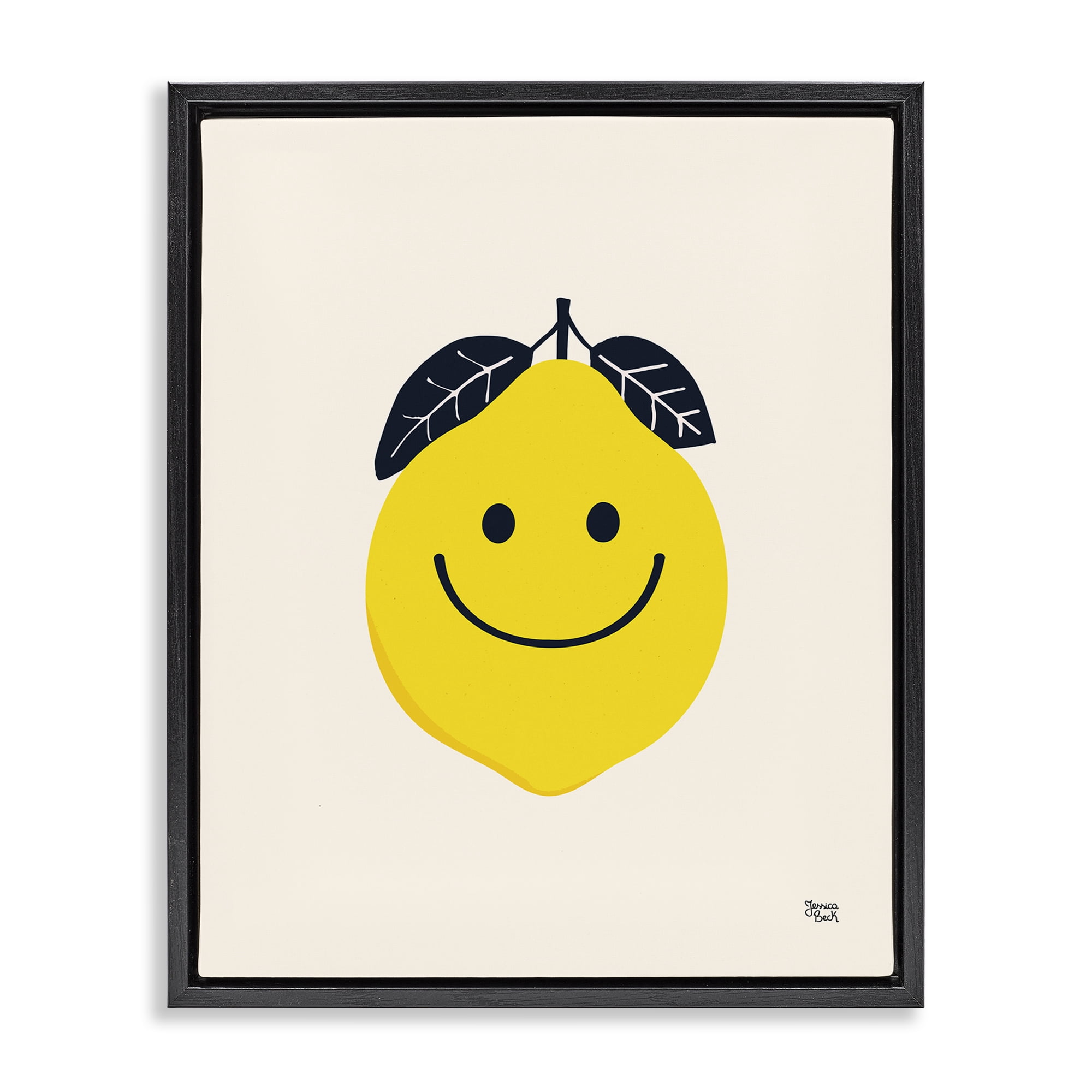 Stupell Industries Happy Lemon Smile Food & Beverage Painting Black Floater Framed Canvas Art Print Wall Art, 25 x 31