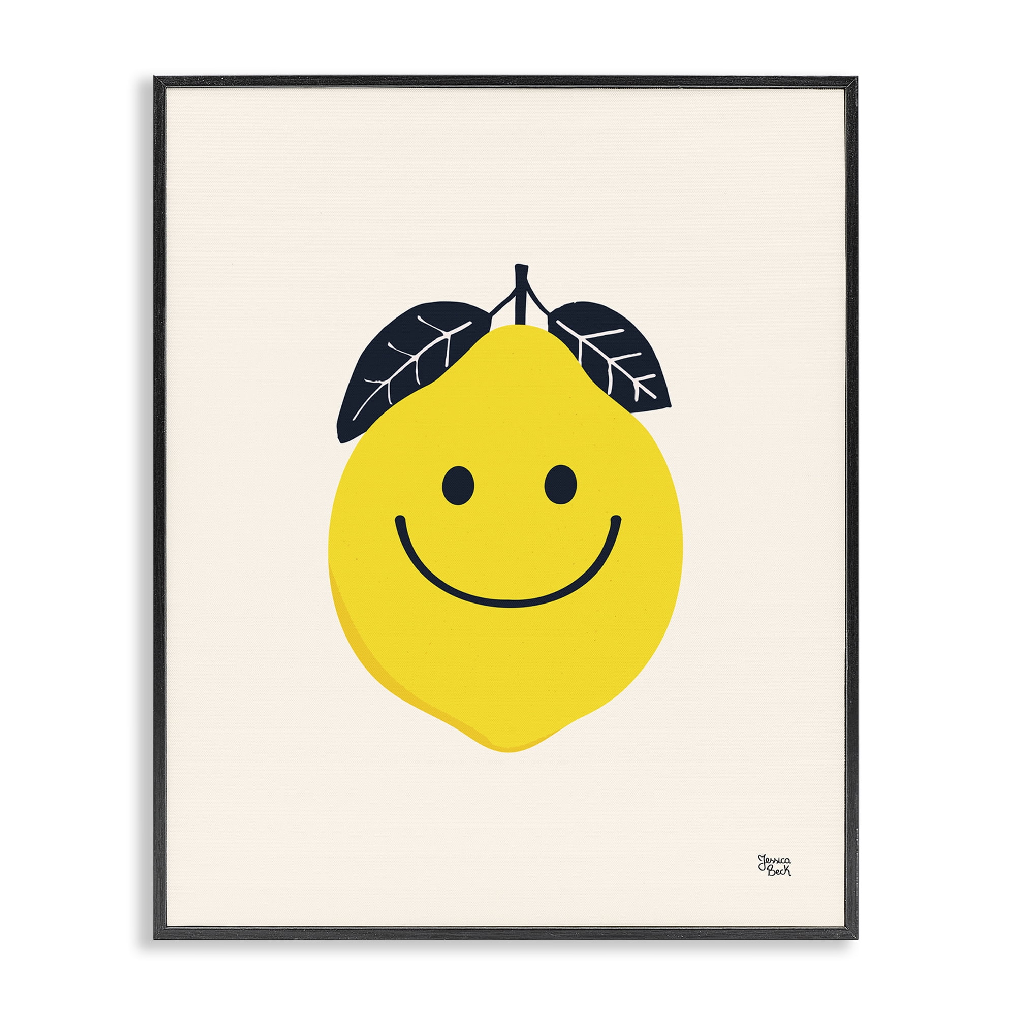 Stupell Industries Happy Lemon Smile Food & Beverage Painting Black Framed Art Print Wall Art, 16 x 20