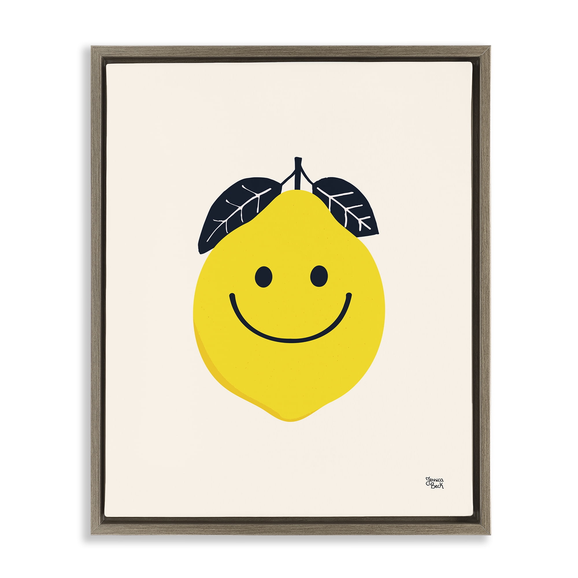 Stupell Industries Happy Lemon Smile Food & Beverage Painting Brown Floater Framed Canvas Art Print Wall Art, 25 x 31