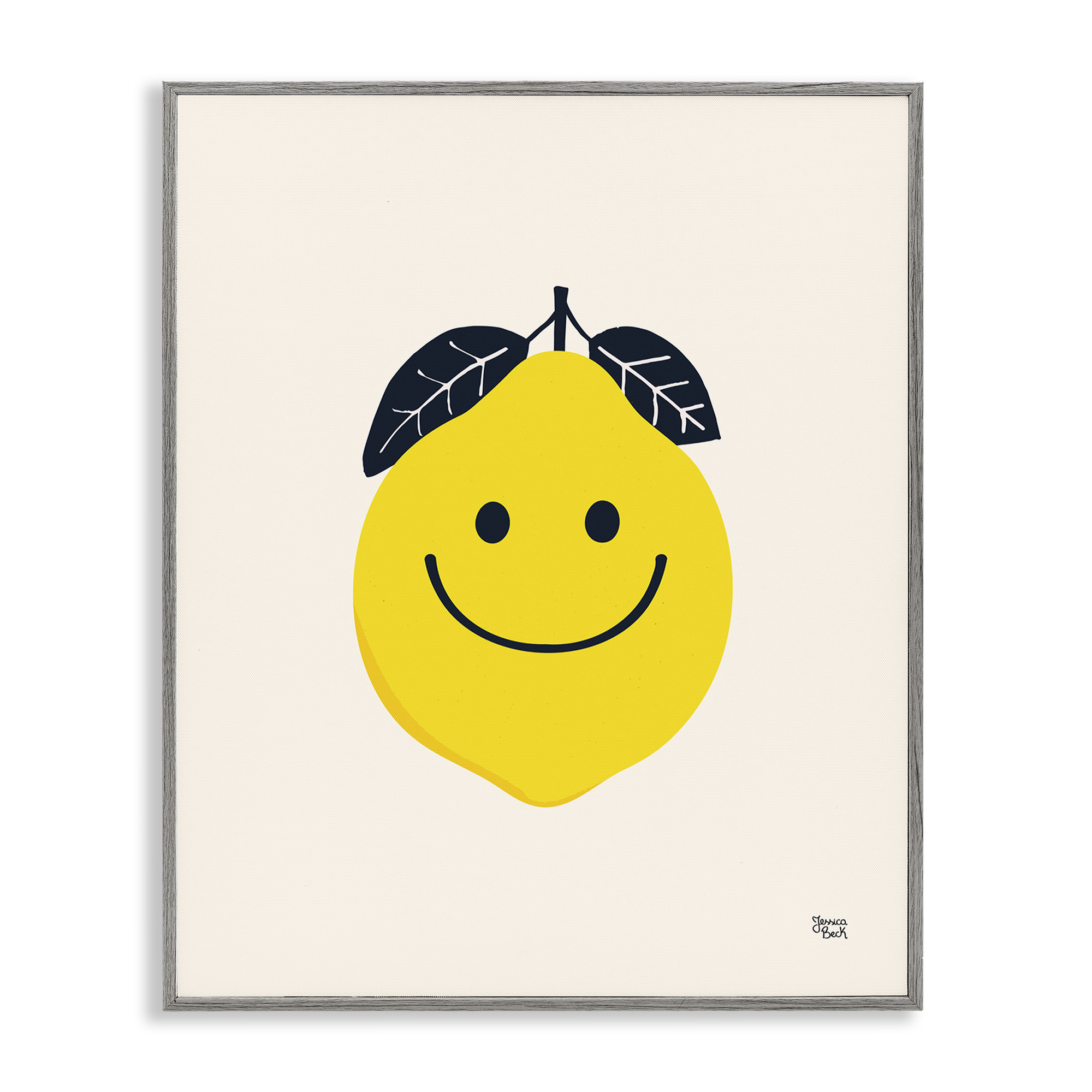 Stupell Industries Happy Lemon Smile Food & Beverage Painting Gray Framed Art Print Wall Art, 24 x 30