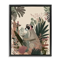 Stupell Industries Happy Lemur & Plants Animals & Insects Painting Black Floater Framed Canvas Art Print Wall Art, 17 x 21