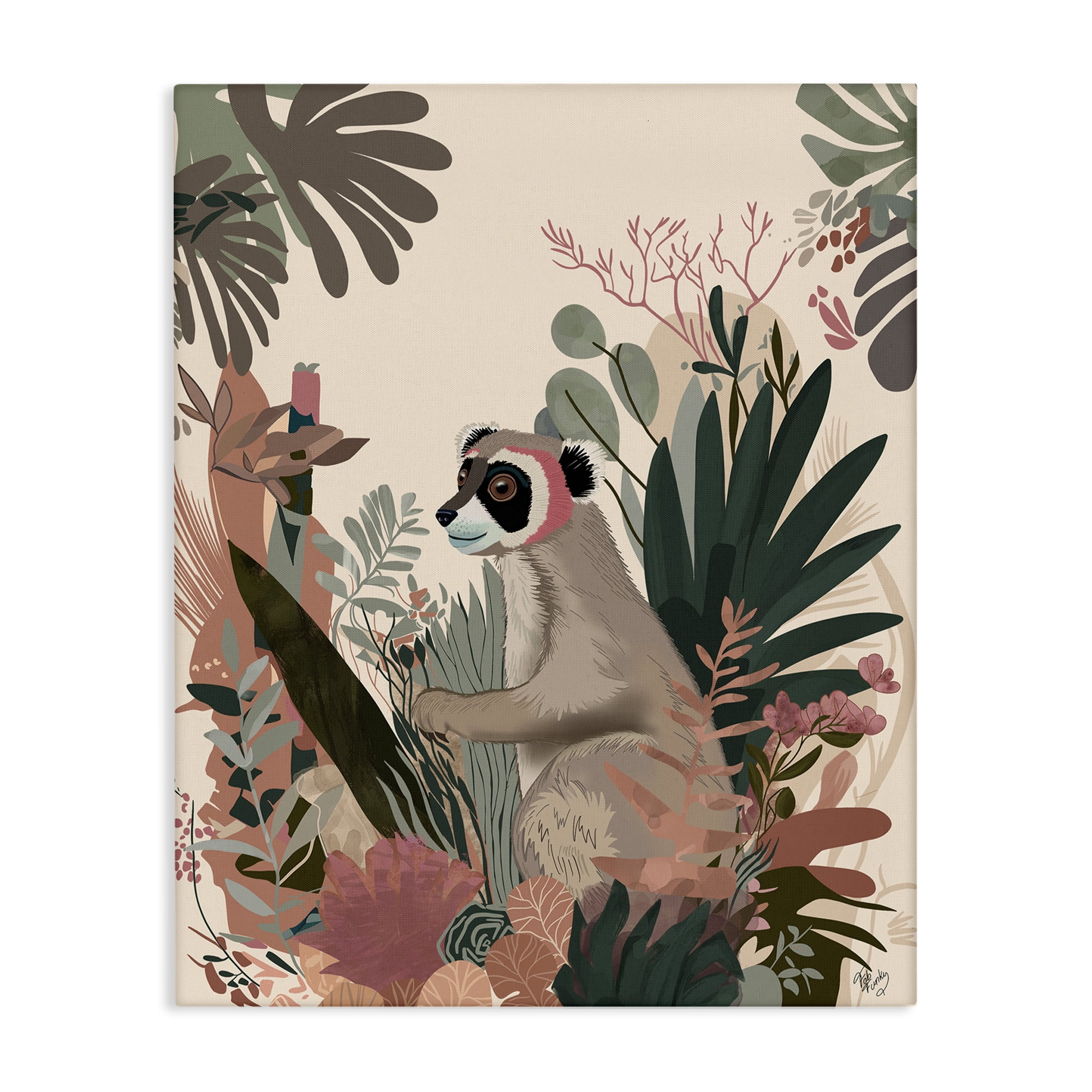 Stupell Industries Happy Lemur & Plants Animals & Insects Painting Gallery Wrapped Canvas Art Print Wall Art, 36 x 48