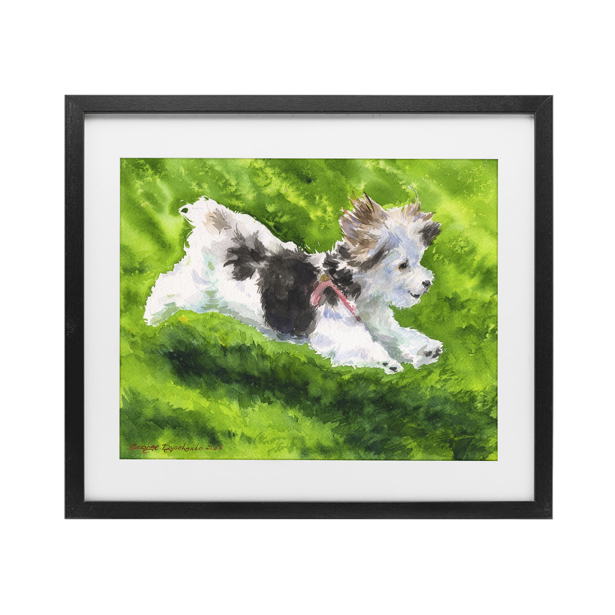 Stupell Industries Happy Maltipoo Running Black Framed Print Under Glass, design by George Dyachenko