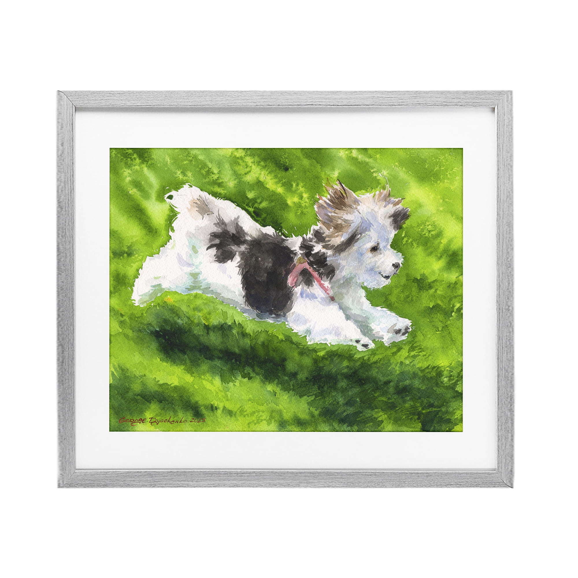 Stupell Industries Happy Maltipoo Running Gray Framed Print Under Glass, design by George Dyachenko