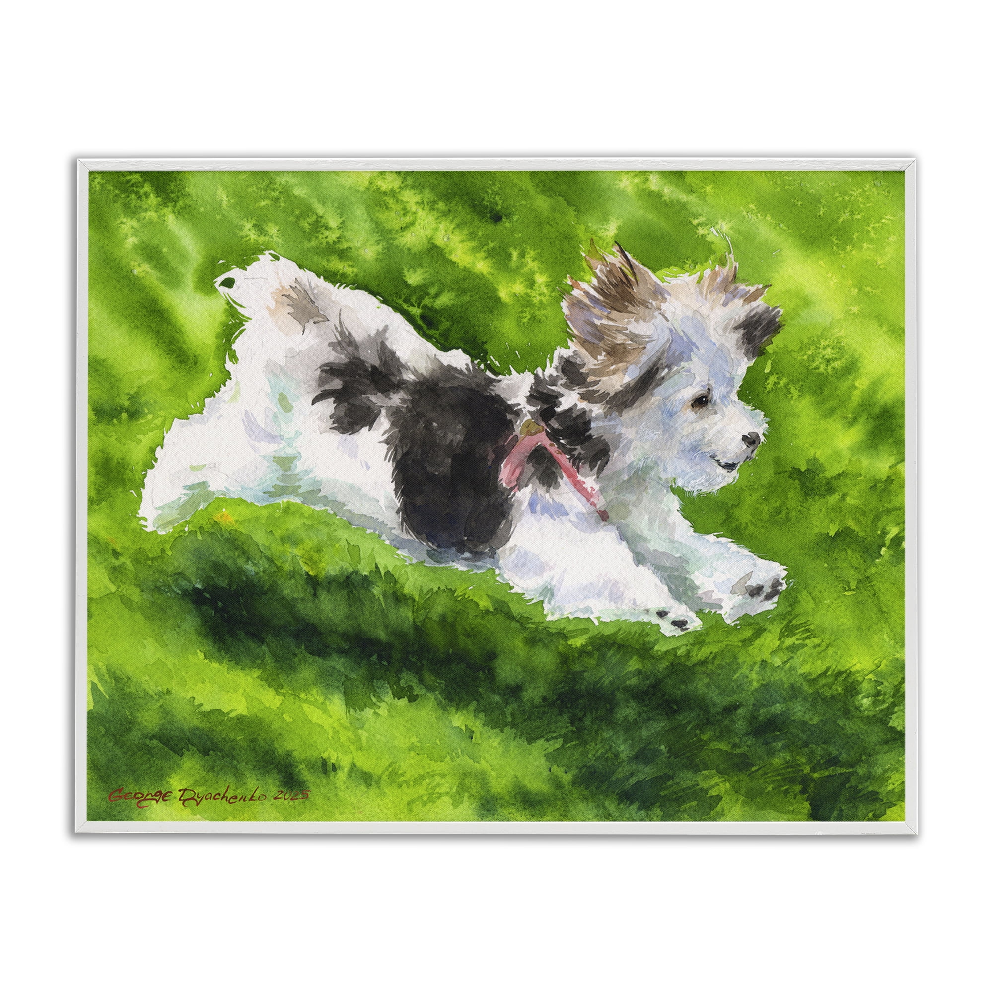 Stupell Industries Happy Maltipoo Running White Framed Giclee Art, design by George Dyachenko