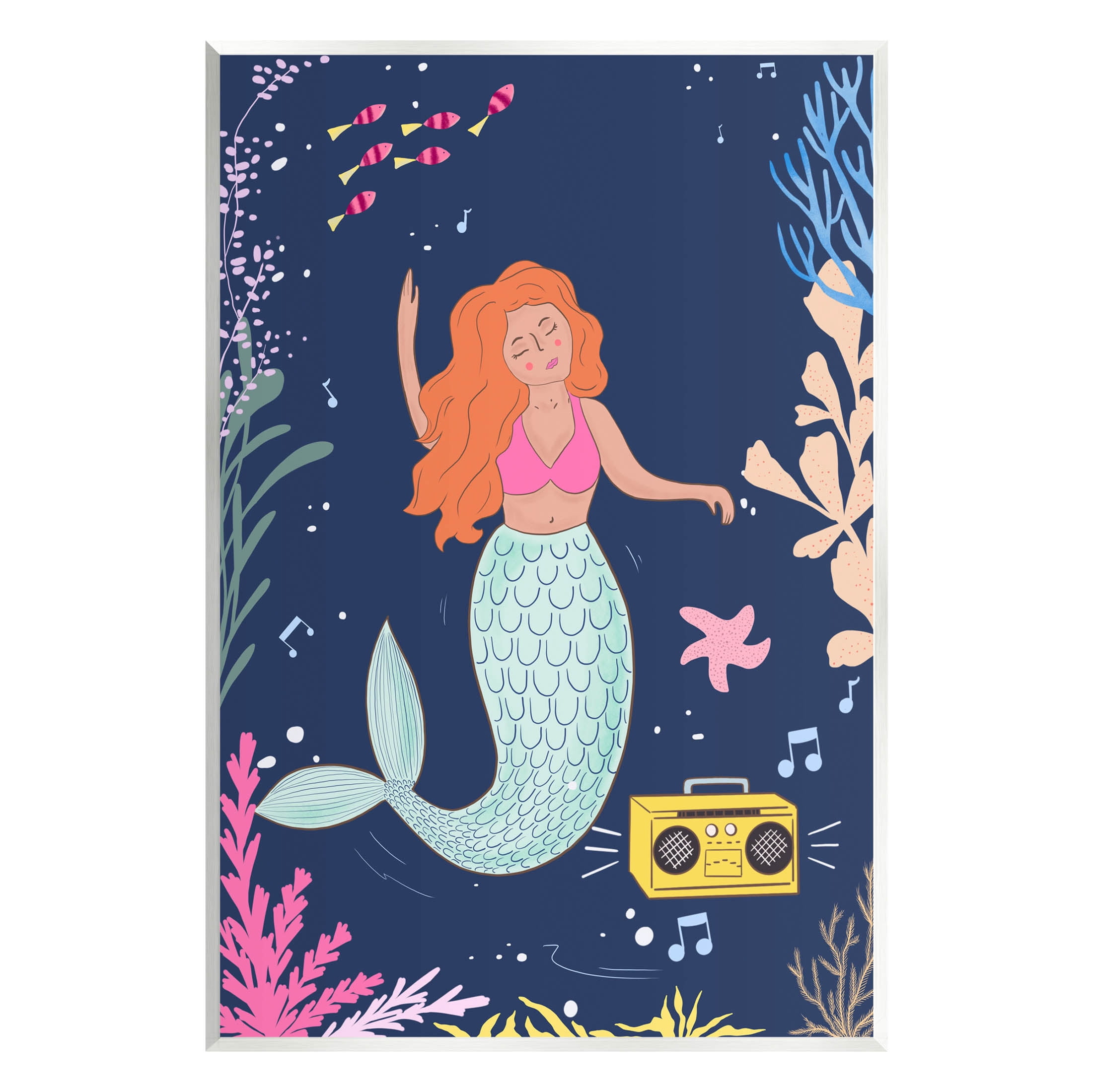 Stupell Industries Happy Mermaid Dancing Boombox Graphic Art Unframed Art Print Wall Art, Design by Nikita Jariwala