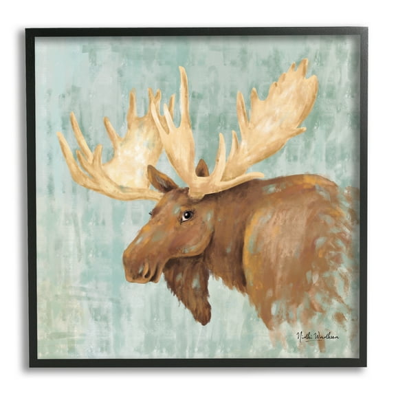 Stupell Industries Happy Moose Portrait Animals & Insects Painting Black Framed Art Print Wall Art, 12 x 12