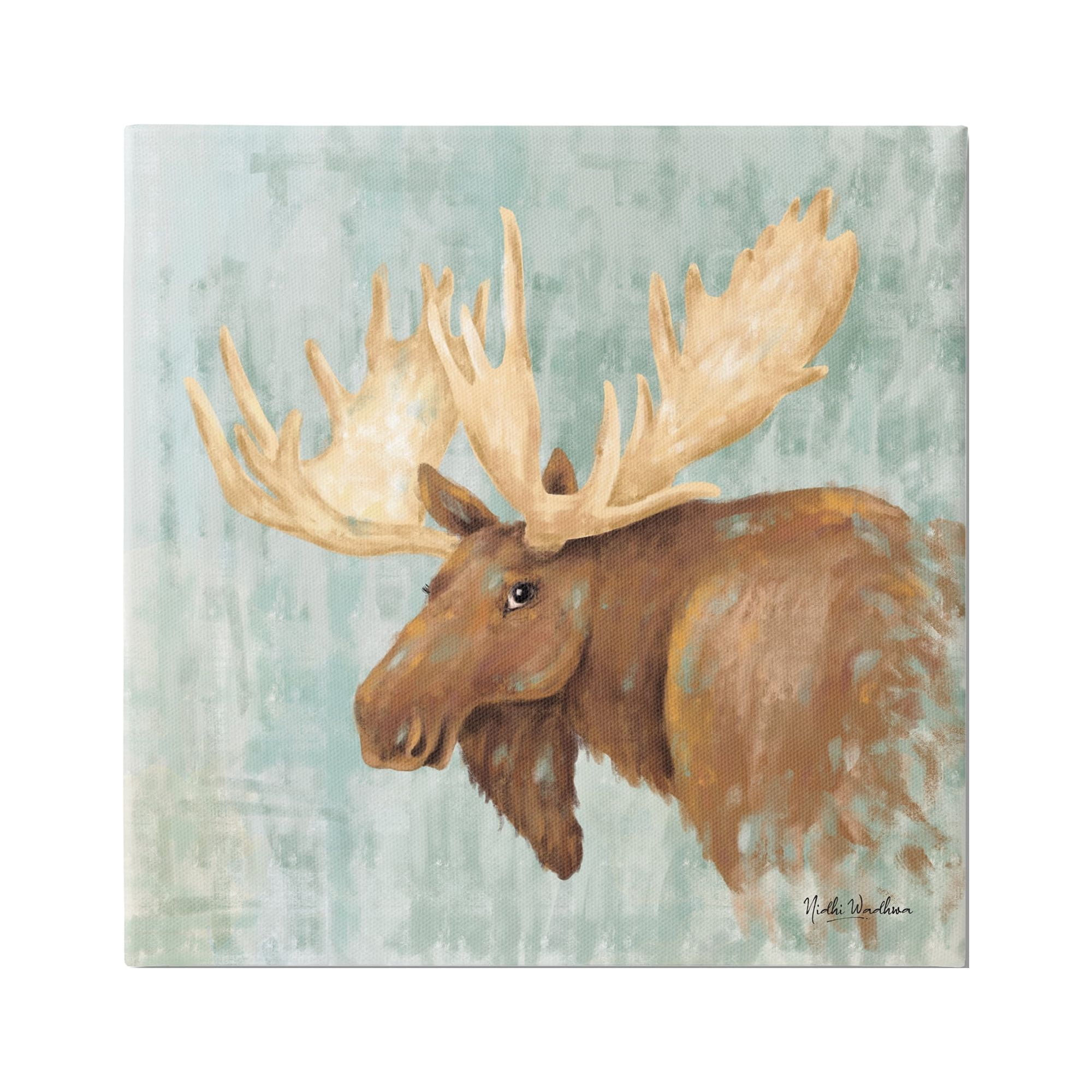 Stupell Industries Happy Moose Portrait Animals & Insects Painting Gallery Wrapped Canvas Print Wall Art, 36 x 36