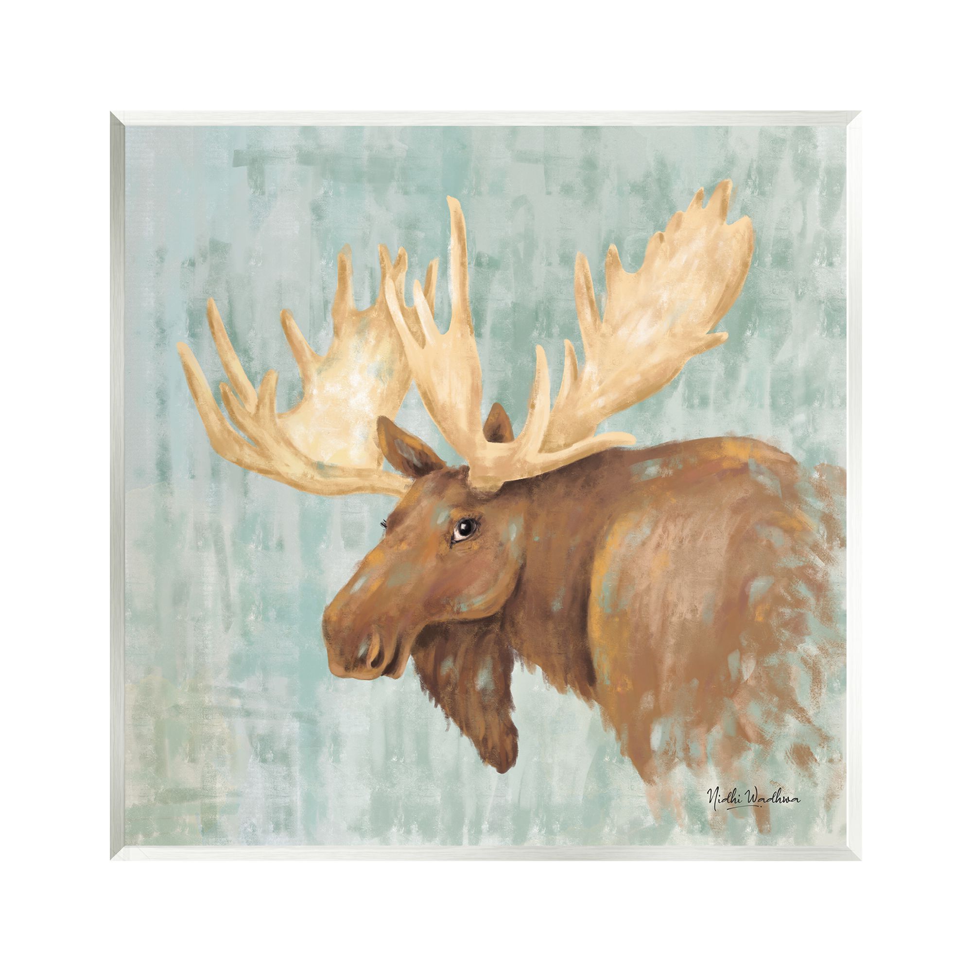 Stupell Industries Happy Moose Portrait Animals & Insects Painting Unframed Art Print Wall Art, 12 x 12