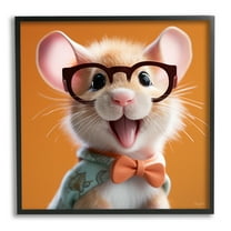 Stupell Industries Happy Mouse on Orange Animals & Insects Painting Black Framed Art Print Wall Art, 12 x 12