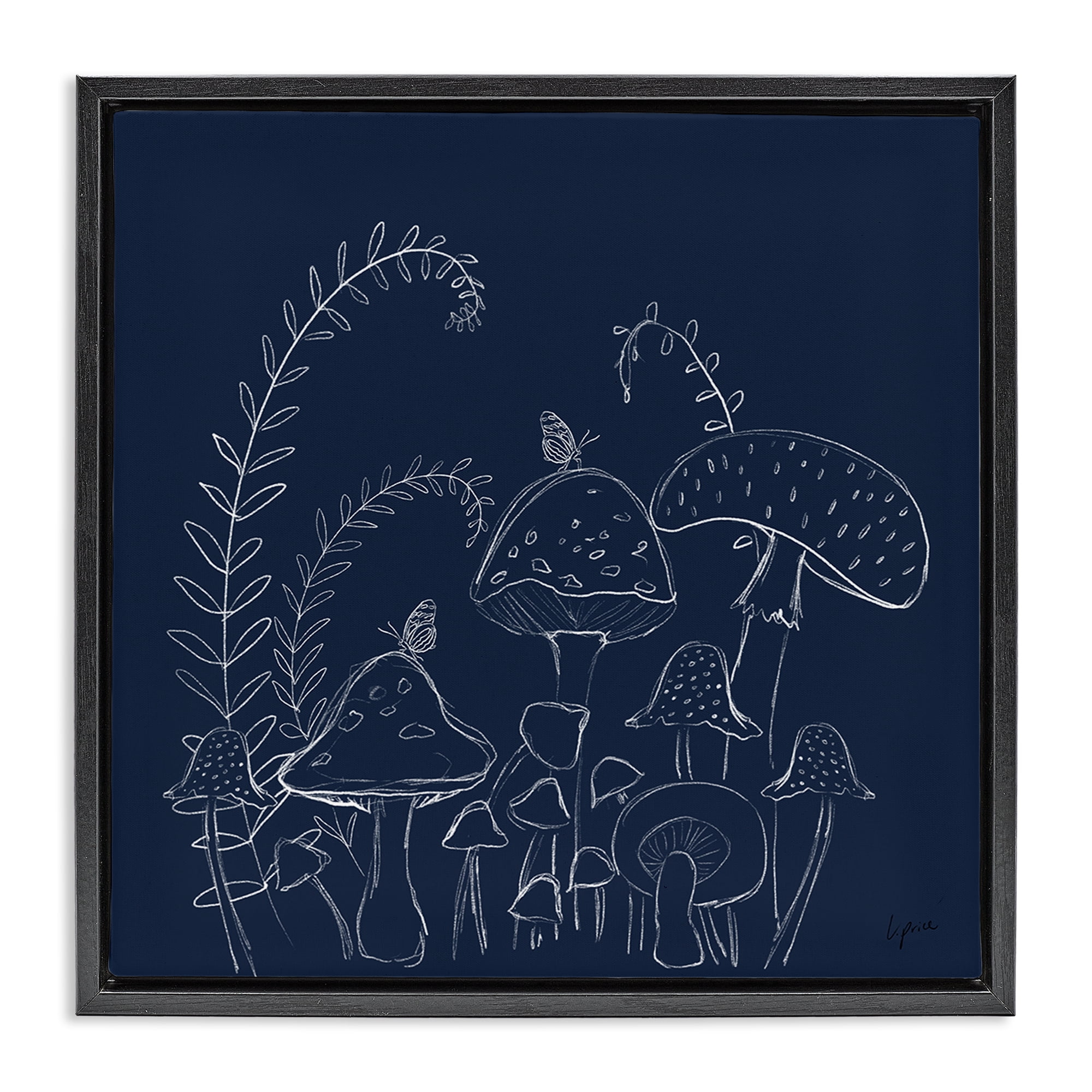 Stupell Industries Happy Mushroom Garden Plants & Flowers Painting Black Floater Framed Canvas Art Print Wall Art, 18 x 18