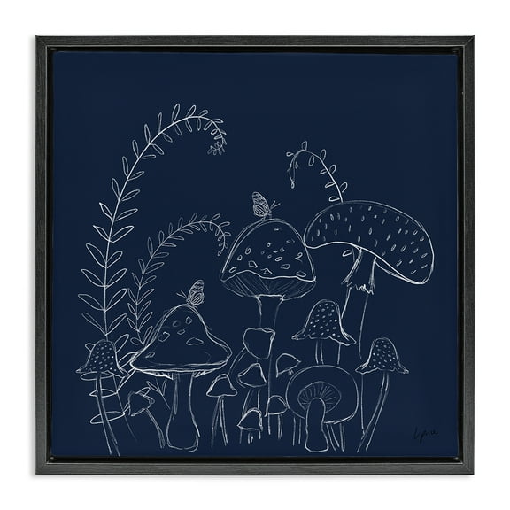 Stupell Industries Happy Mushroom Garden Plants & Flowers Painting Black Floater Framed Canvas Art Print Wall Art, 18 x 18